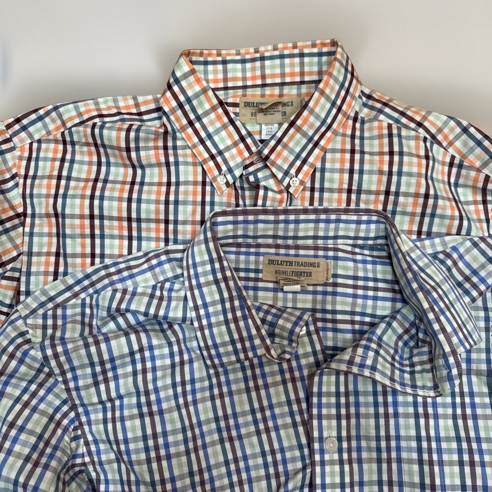 Duluth Trading 2‎ Shirt Men L Wrinklefighter Relaxed Fit Colorful Plaid Pocket